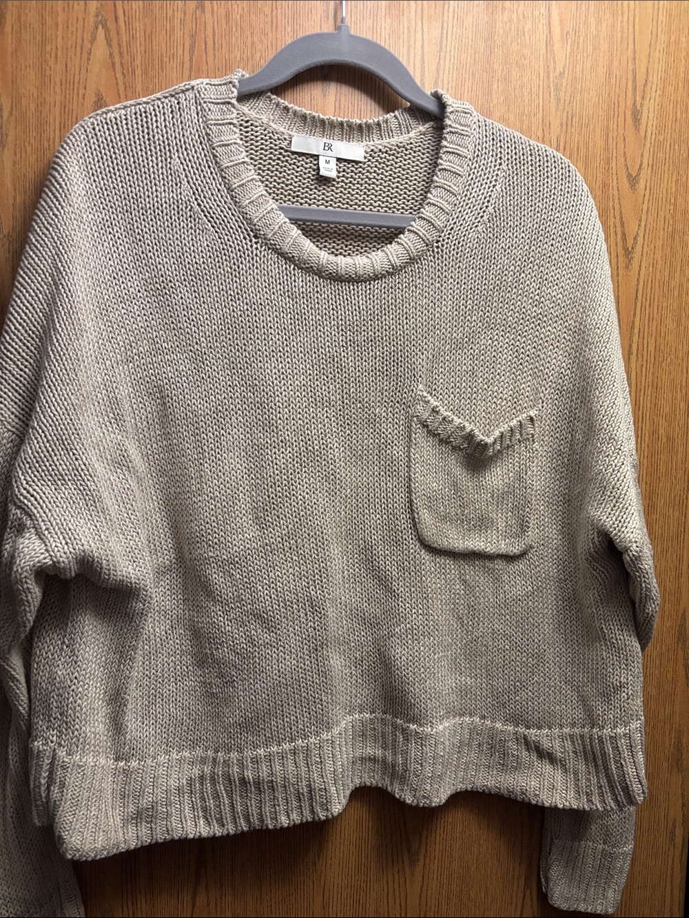 Banana Republic Taupe Crewneck Sweater with Chest Pocket